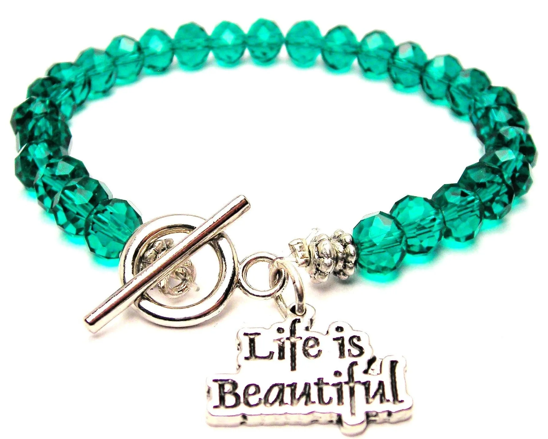 Life Is Beautiful Crystal Beaded Toggle Style Bracelet