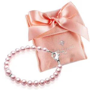 Little Girl Toddler Bracelet with Pink Pearl & Silver Daises