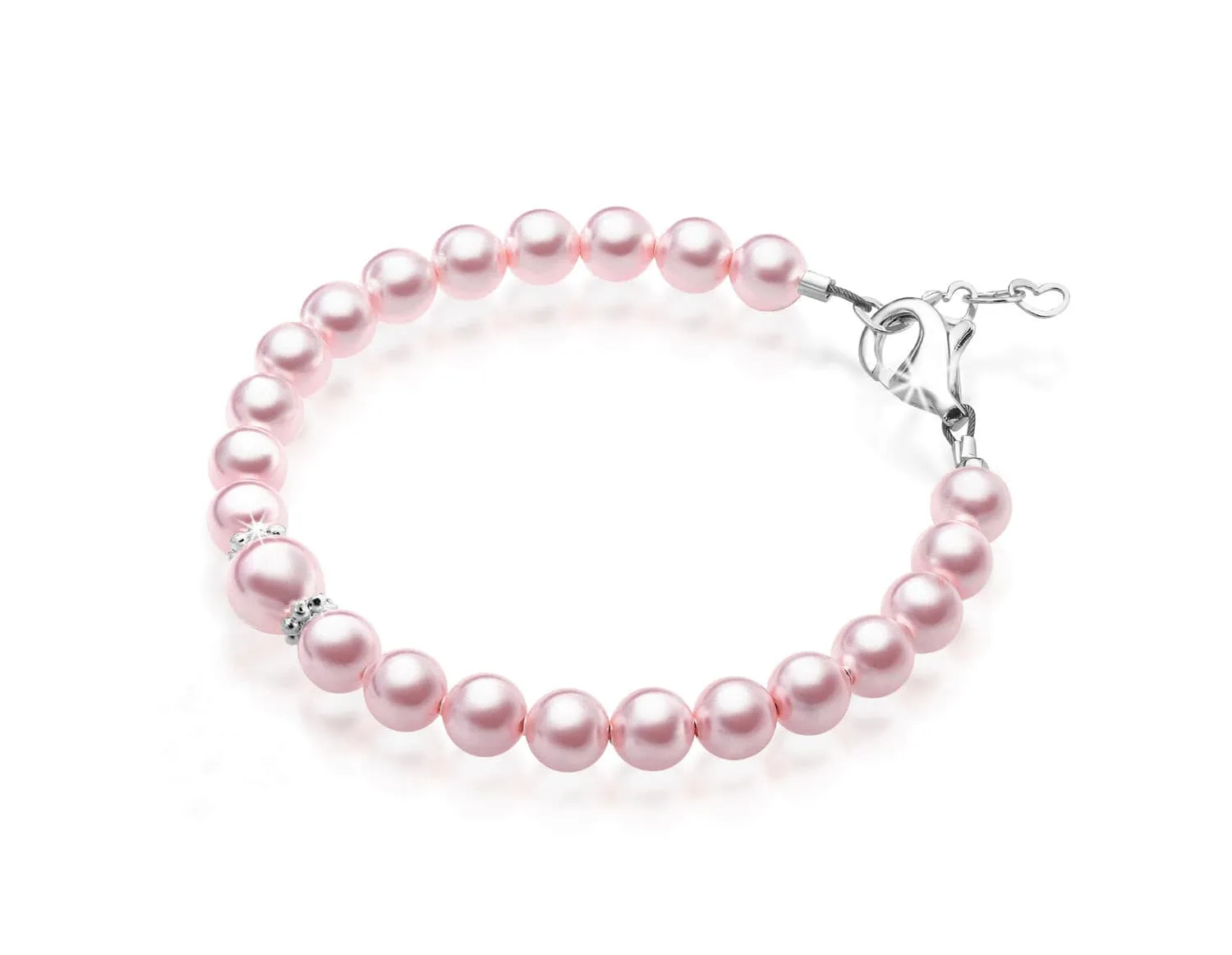 Little Girl Toddler Bracelet with Pink Pearl & Silver Daises