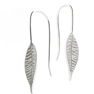 Long leaf silver drop earrings