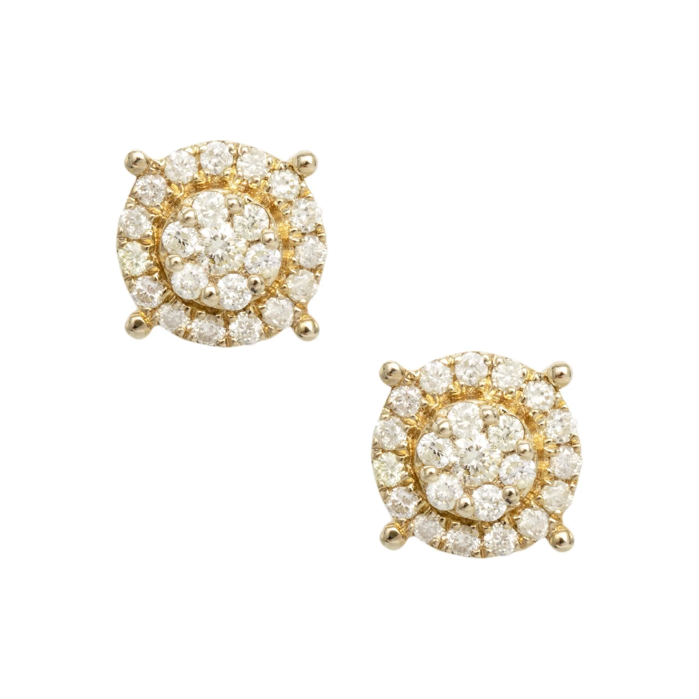 Men's Halo Flower Cluster Diamond Stud Earrings 0.39ct 10K Yellow Gold