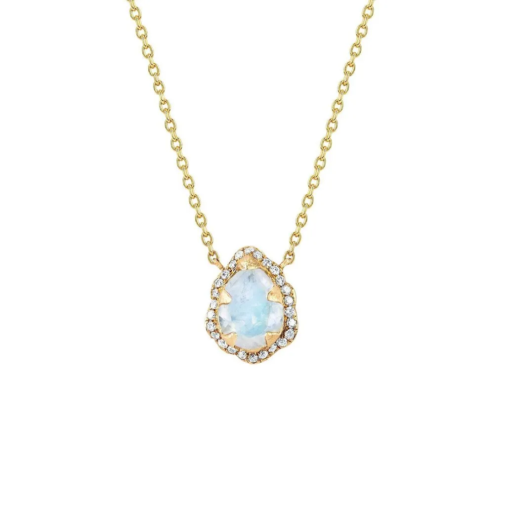 Micro Queen Water Drop Moonstone Necklace with Pavé Diamond Halo