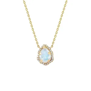 Micro Queen Water Drop Moonstone Necklace with Pavé Diamond Halo