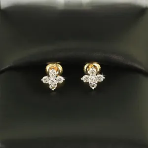 Mini Flower Diamond Earrings .28cttw 10K Yellow Gold