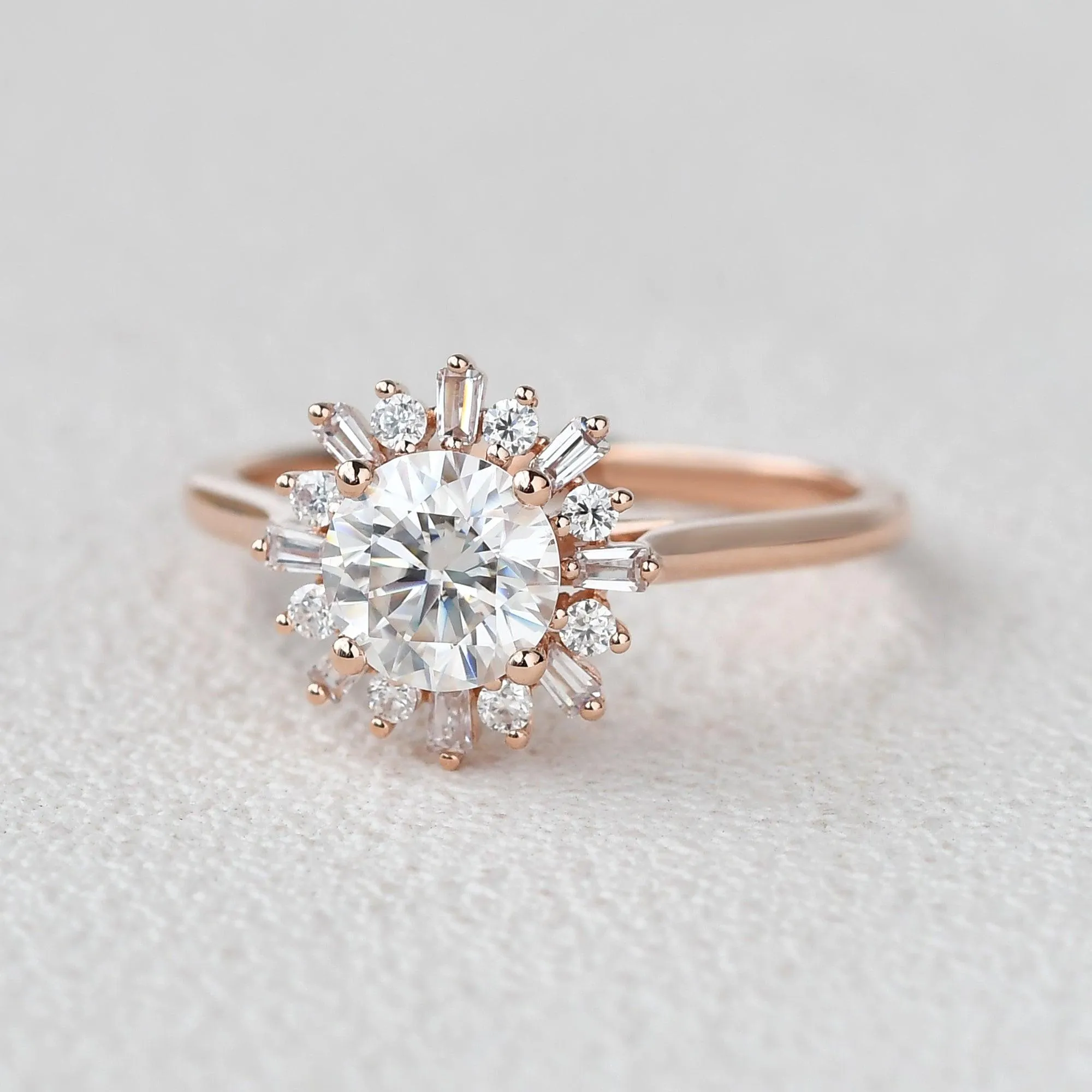 Moissanite Halo Yellow Gold Inspired Ring