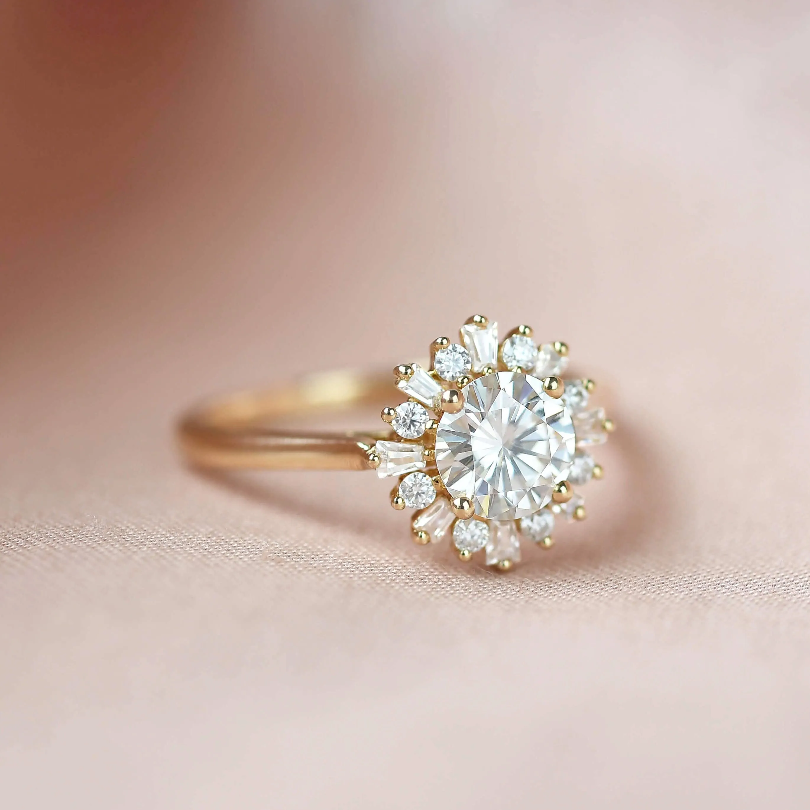 Moissanite Halo Yellow Gold Inspired Ring