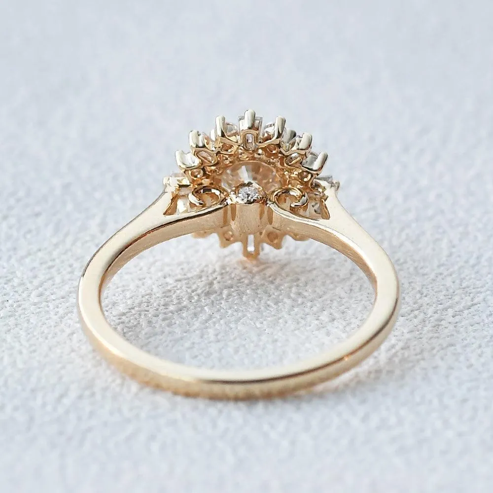 Moissanite Halo Yellow Gold Inspired Ring