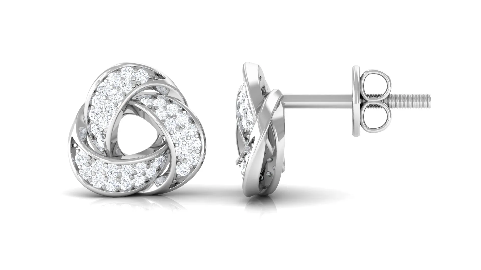 Natural Diamond Knot Stud Earrings with Screw Back