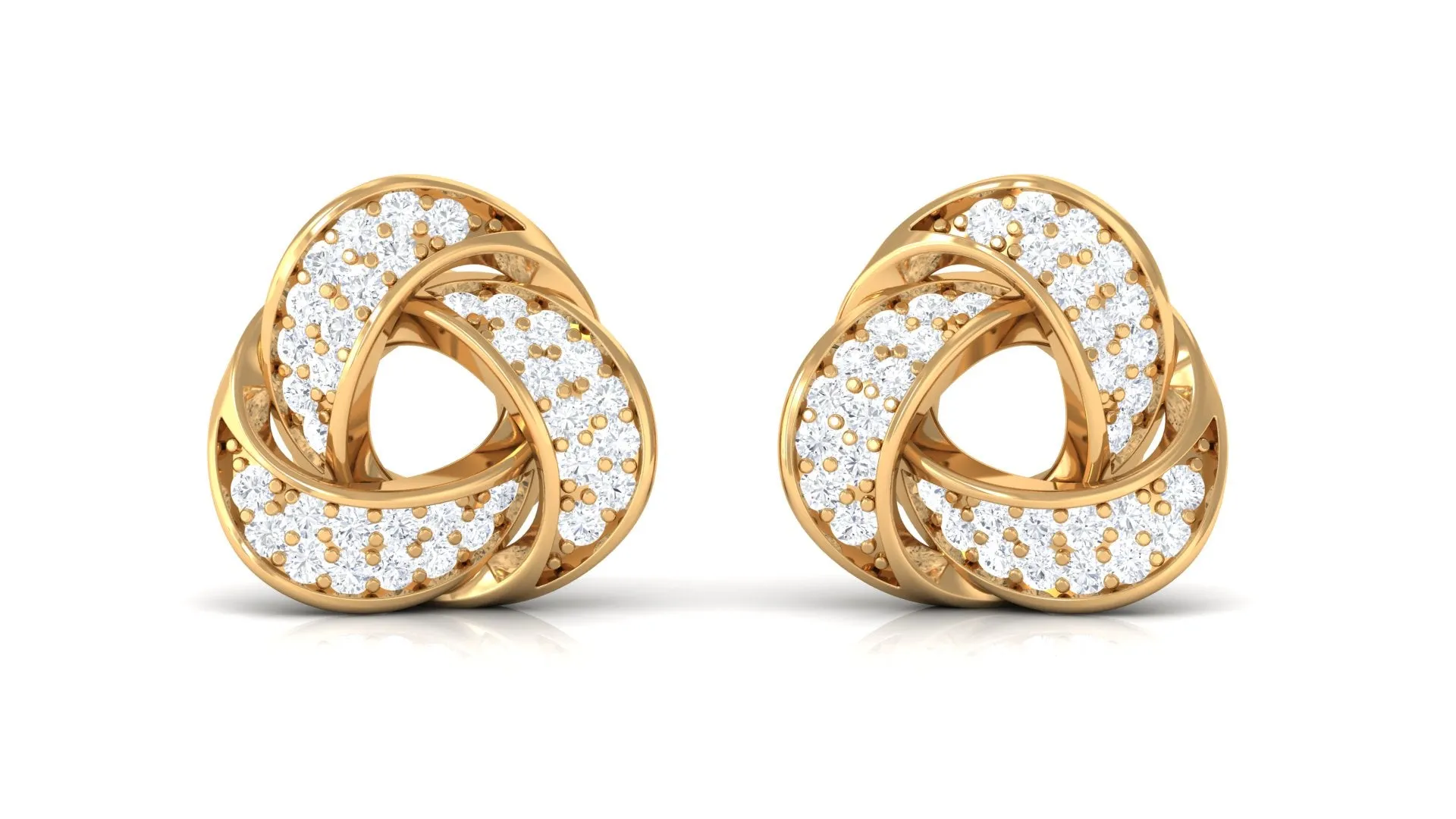 Natural Diamond Knot Stud Earrings with Screw Back