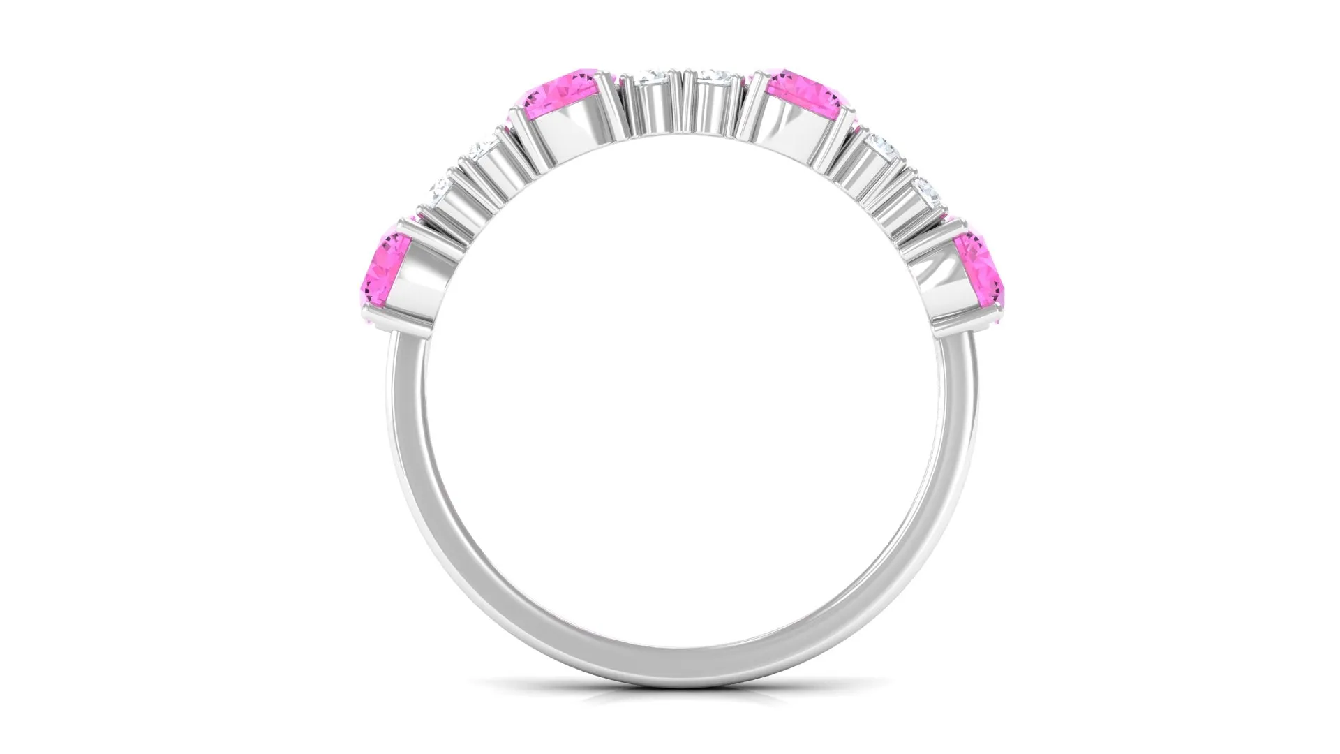 Natural Pink Sapphire and Diamond Half Eternity Ring