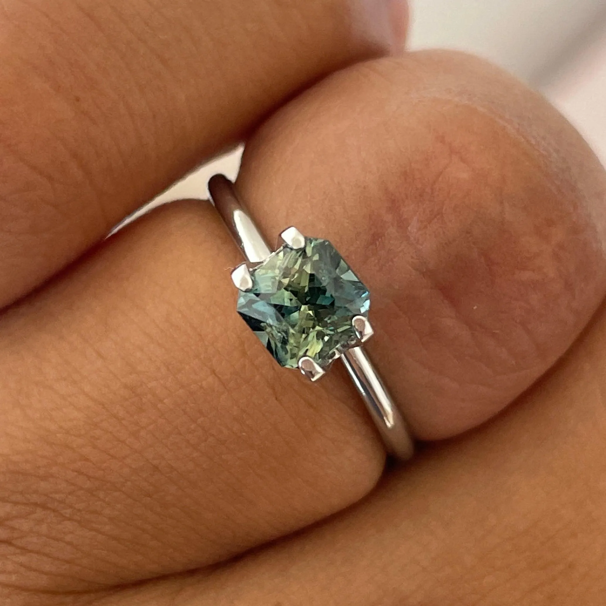 Natural Teal Sapphire 1.54 CT, Parti Sapphire, Radiant Green Sapphire, Engagement Rings, Wedding Rings, certified stone, Montana Sapphire