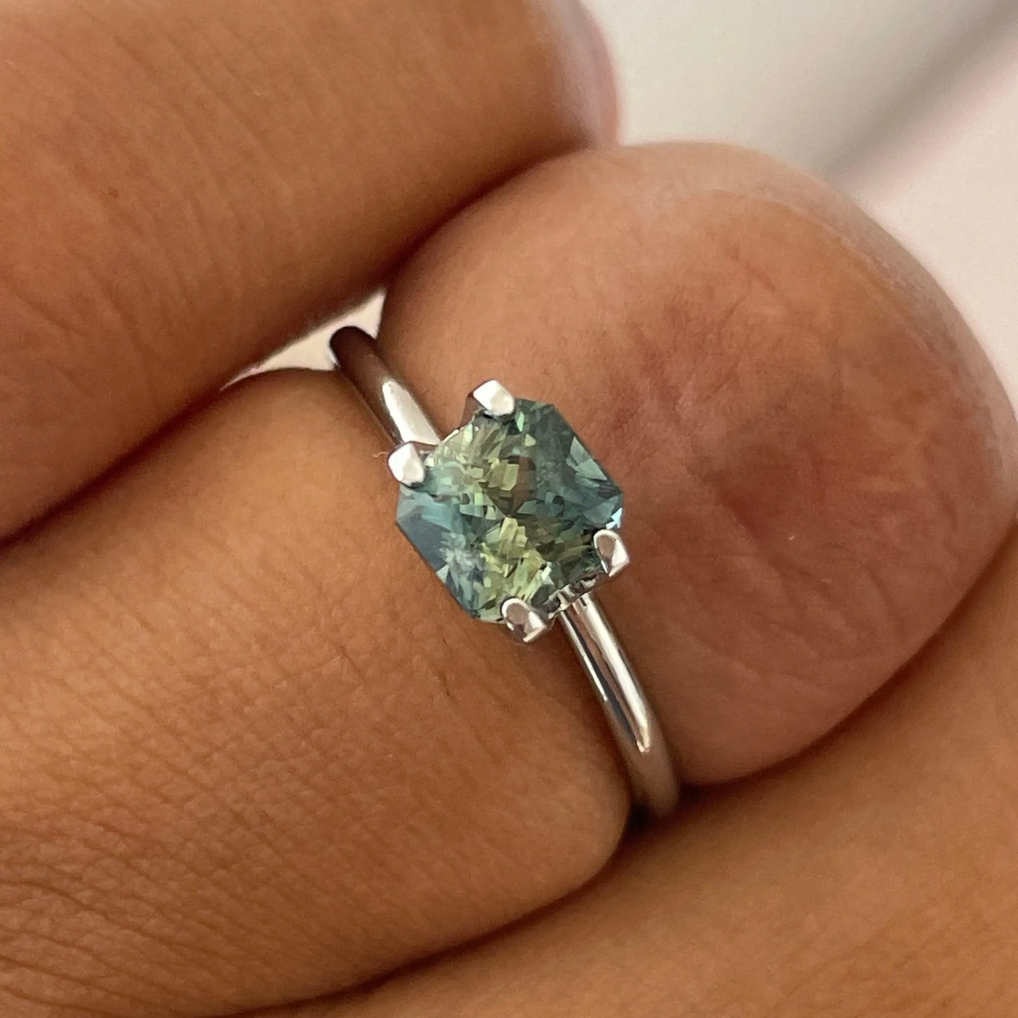 Natural Teal Sapphire 1.54 CT, Parti Sapphire, Radiant Green Sapphire, Engagement Rings, Wedding Rings, certified stone, Montana Sapphire