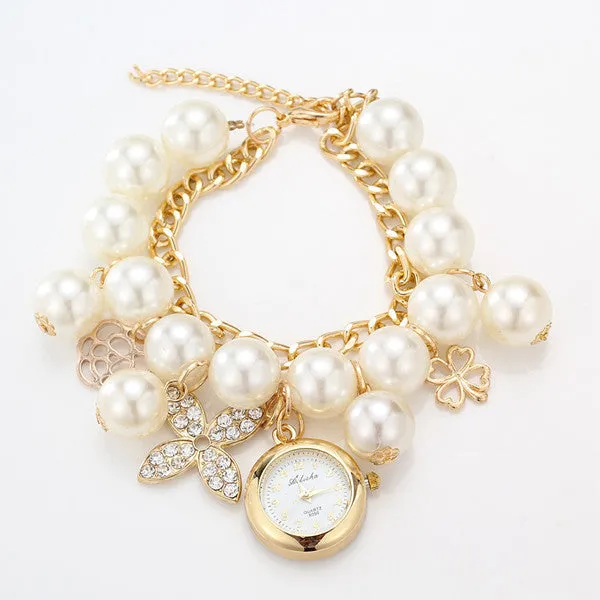 New Arrival Fashion Pearl Bracelet Watch Elegant Clover Chain Watch Women Watches Relogio Feminino Relojes Mujer