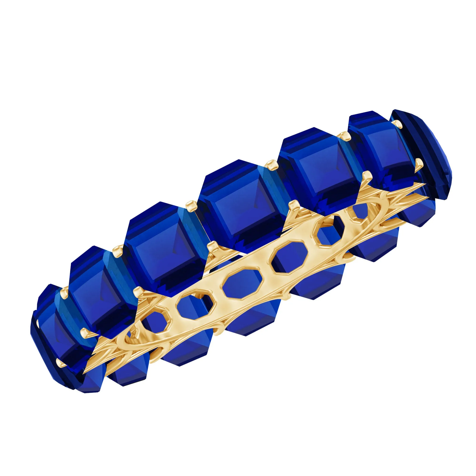 Octagon Cut Lab Grown Blue Sapphire Eternity Band Ring