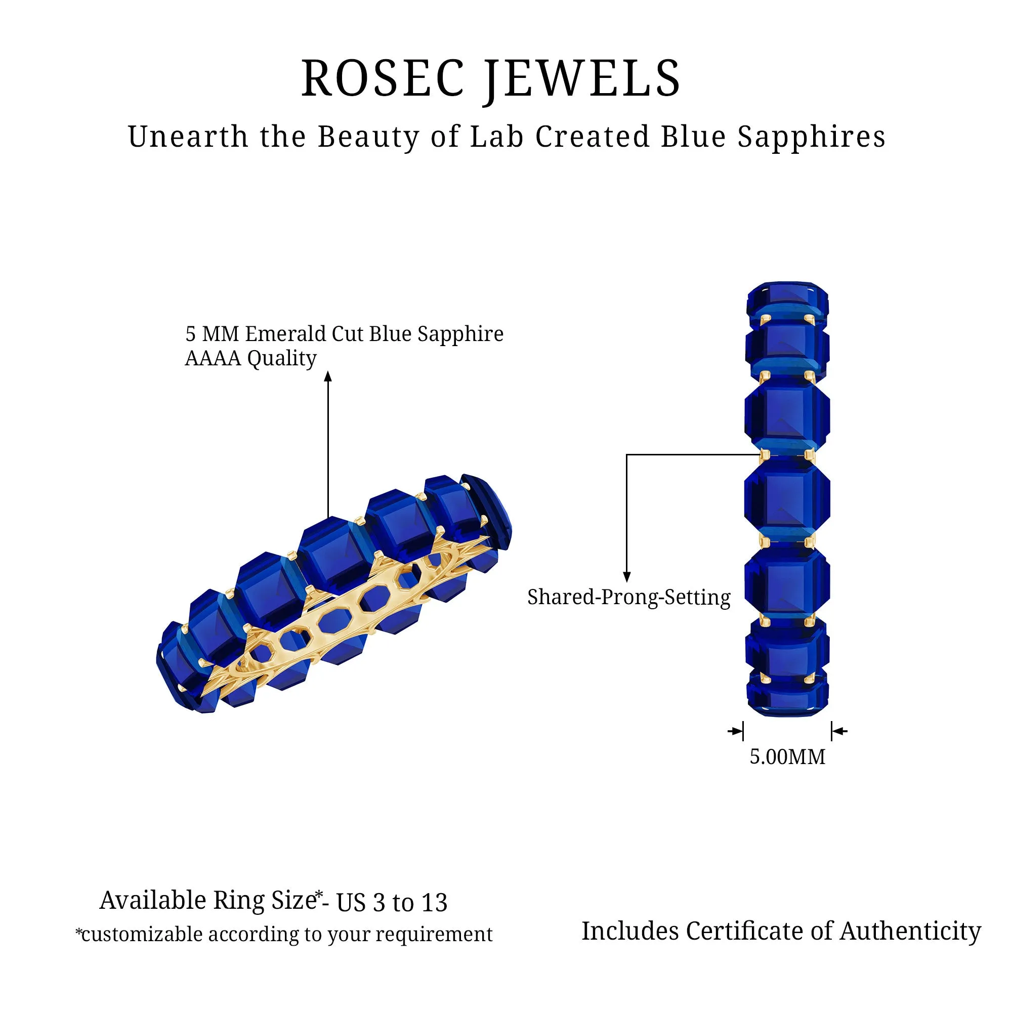 Octagon Cut Lab Grown Blue Sapphire Eternity Band Ring