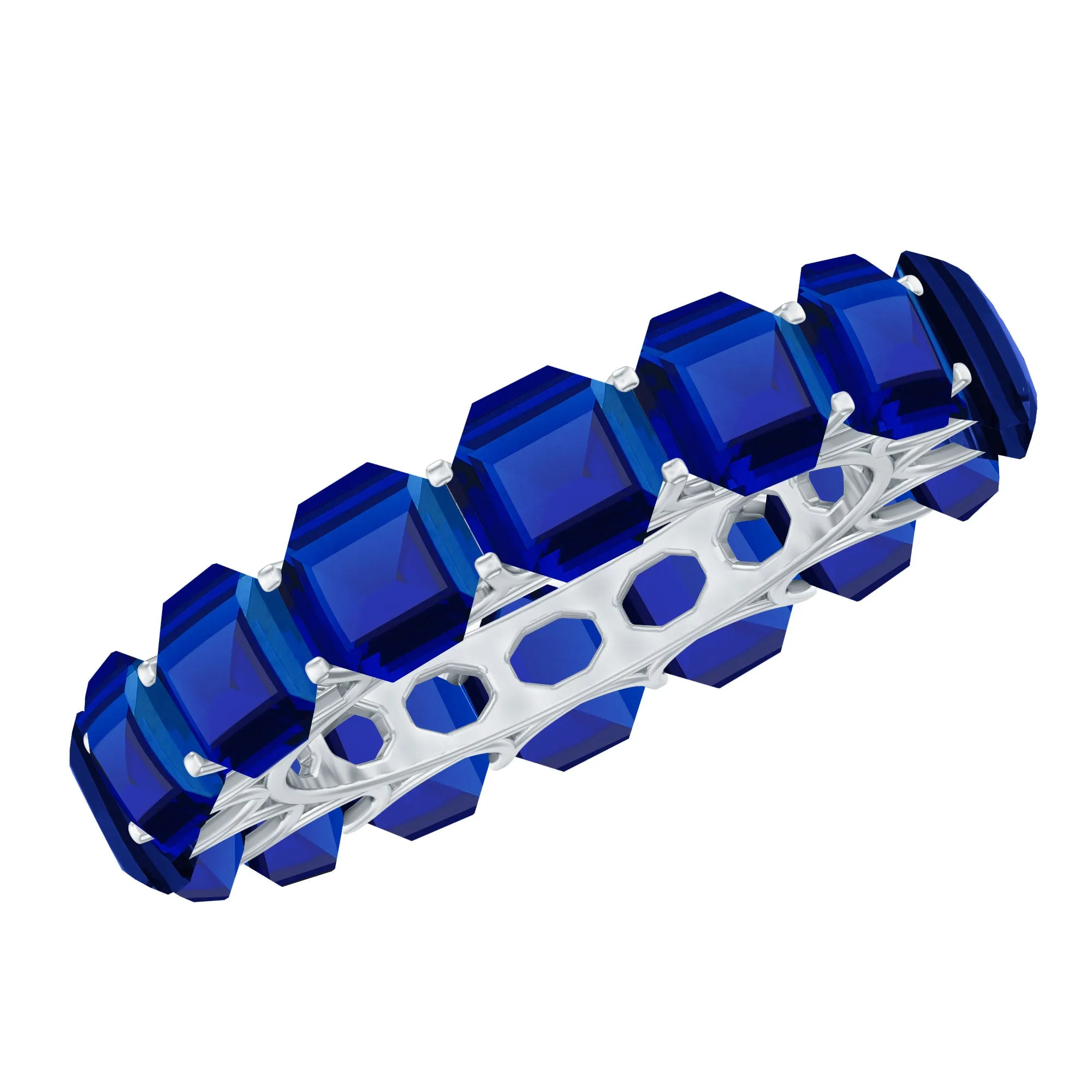 Octagon Cut Lab Grown Blue Sapphire Eternity Band Ring