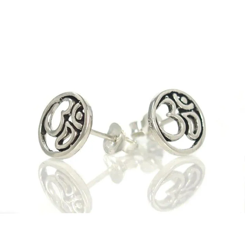 Om Circle Sterling Silver Stud Earrings