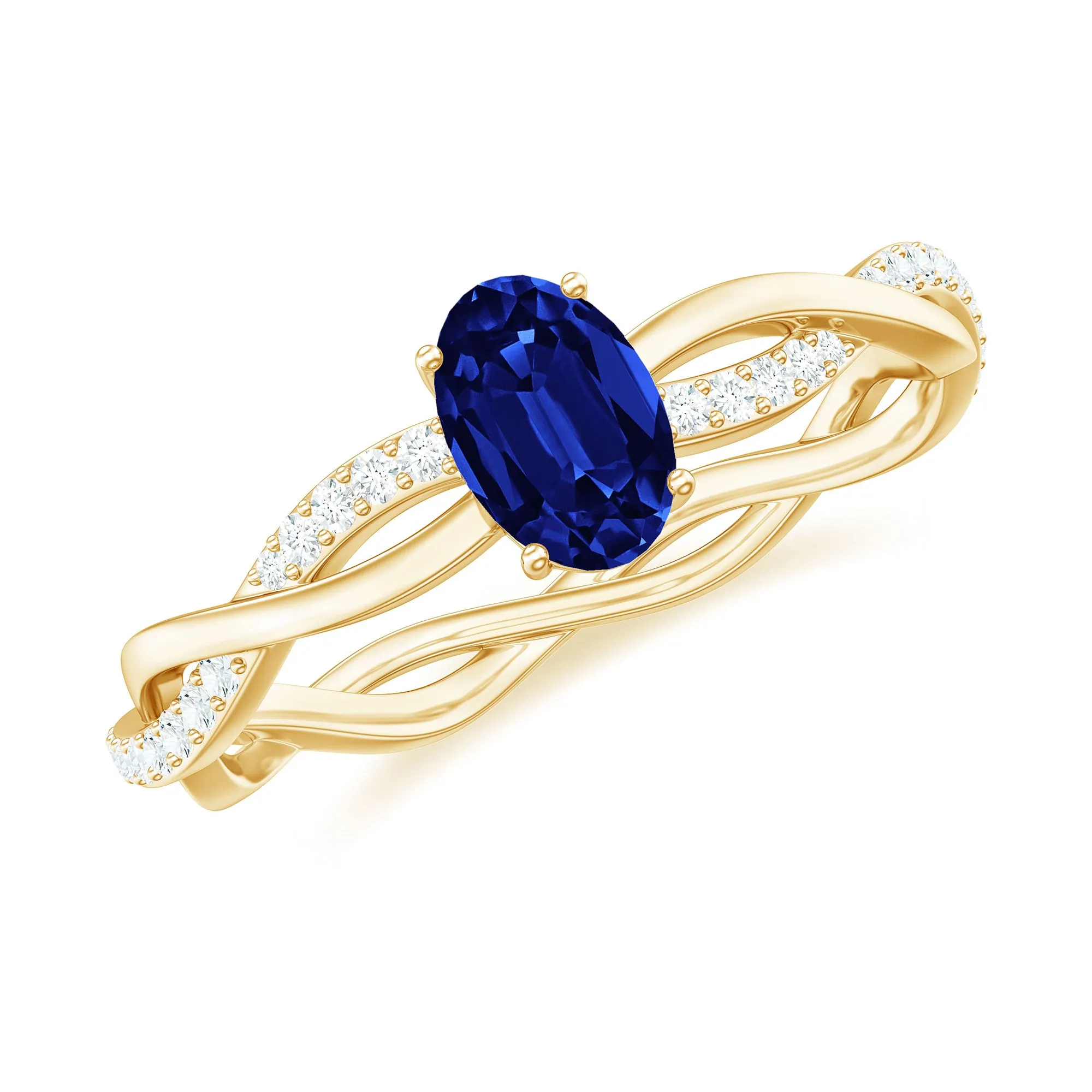 Oval Cut Solitaire Created Blue Sapphire Braided Engagement Ring with Diamond