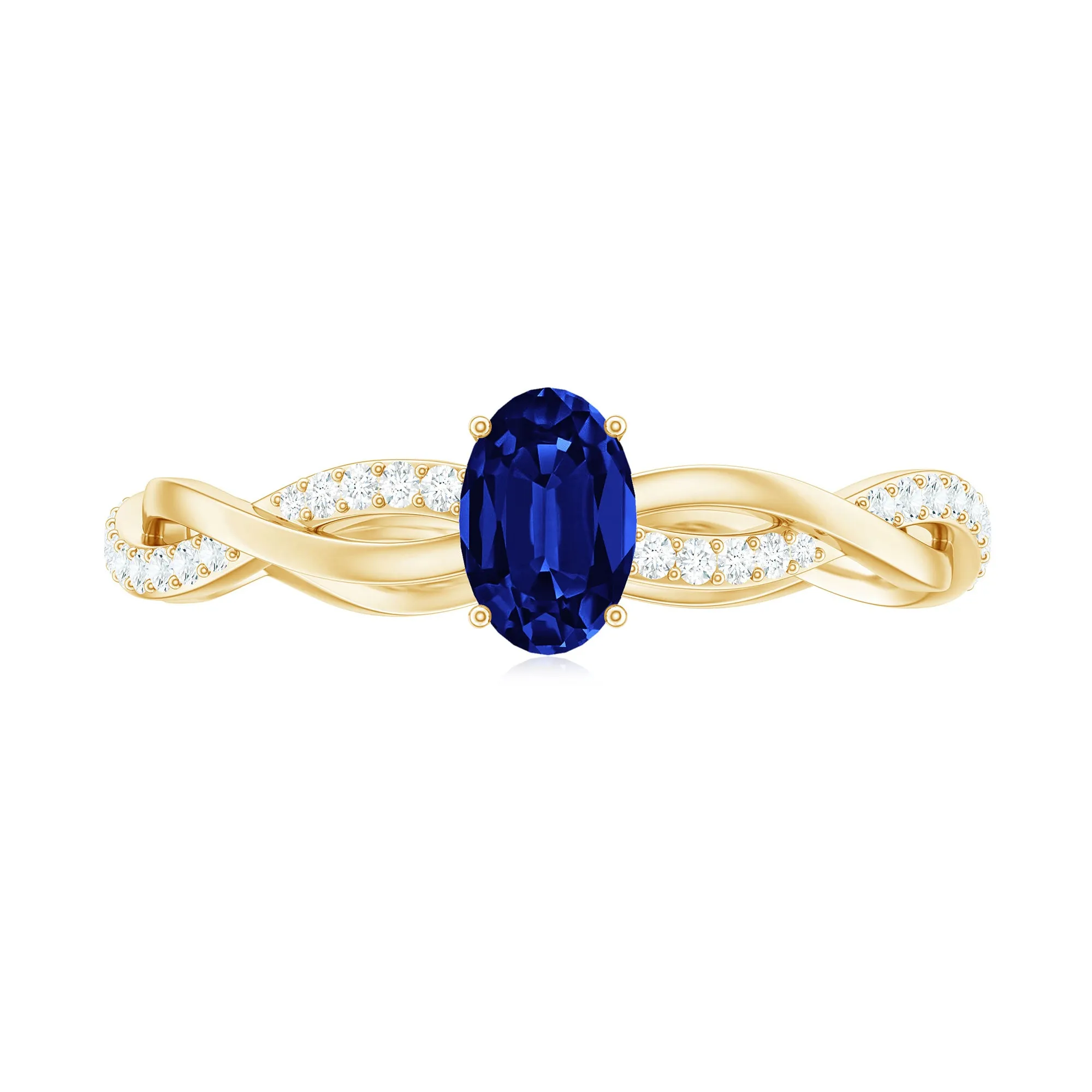 Oval Cut Solitaire Created Blue Sapphire Braided Engagement Ring with Diamond