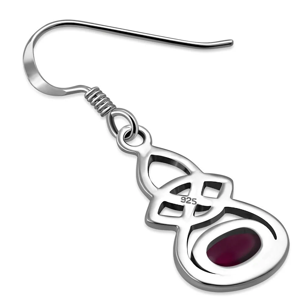 Oval Garnet Celtic Knot Silver Earrings