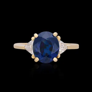 Oval Sapphire & Diamond 18k Yellow Gold Ring