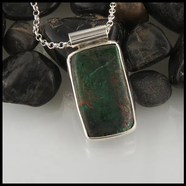 Pine Tree Pendant in Silver Set with Sunrise Chrysocolla in Silver and Gold