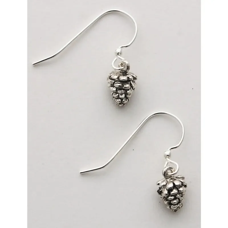 Pinecone Dangle Earrings in Sterling Silver Plate