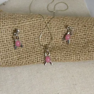 Pink Awareness Pendant Necklace & Earrings