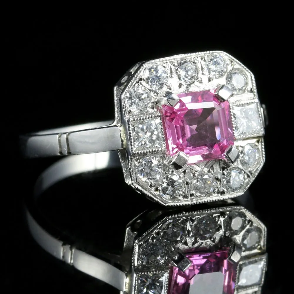 Pink Sapphire Diamond Ring 18Ct White Gold Princess Cut Sapphire