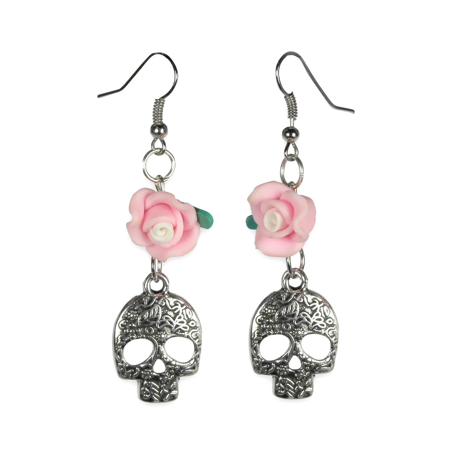 Pins & Bones Alternative Fashion, Skull Earrings with Crosses, Classic Earrings