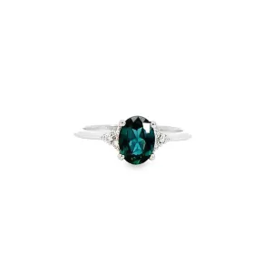 Platinum Teal sapphire 1.18ct and diamond ring