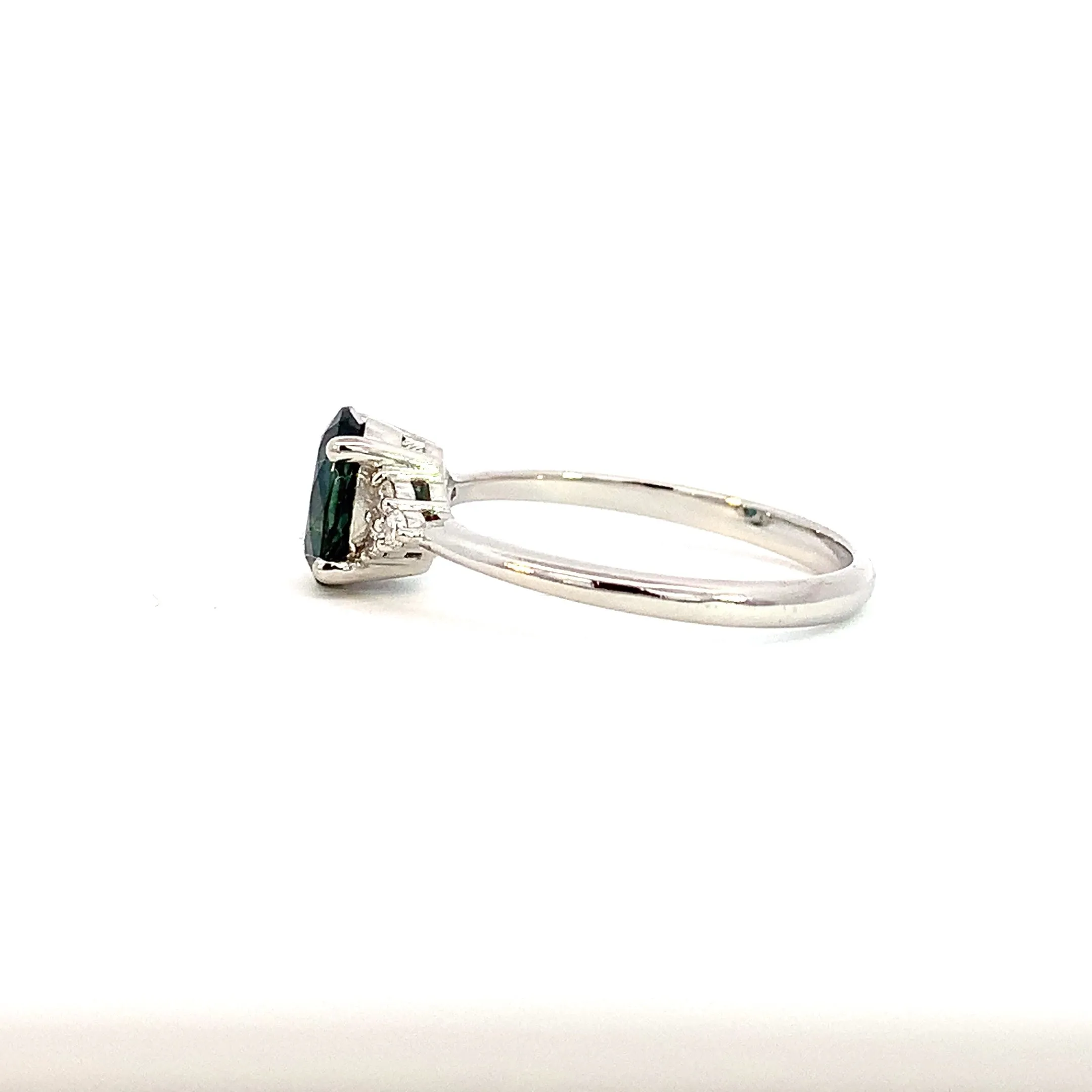 Platinum Teal sapphire 1.18ct and diamond ring