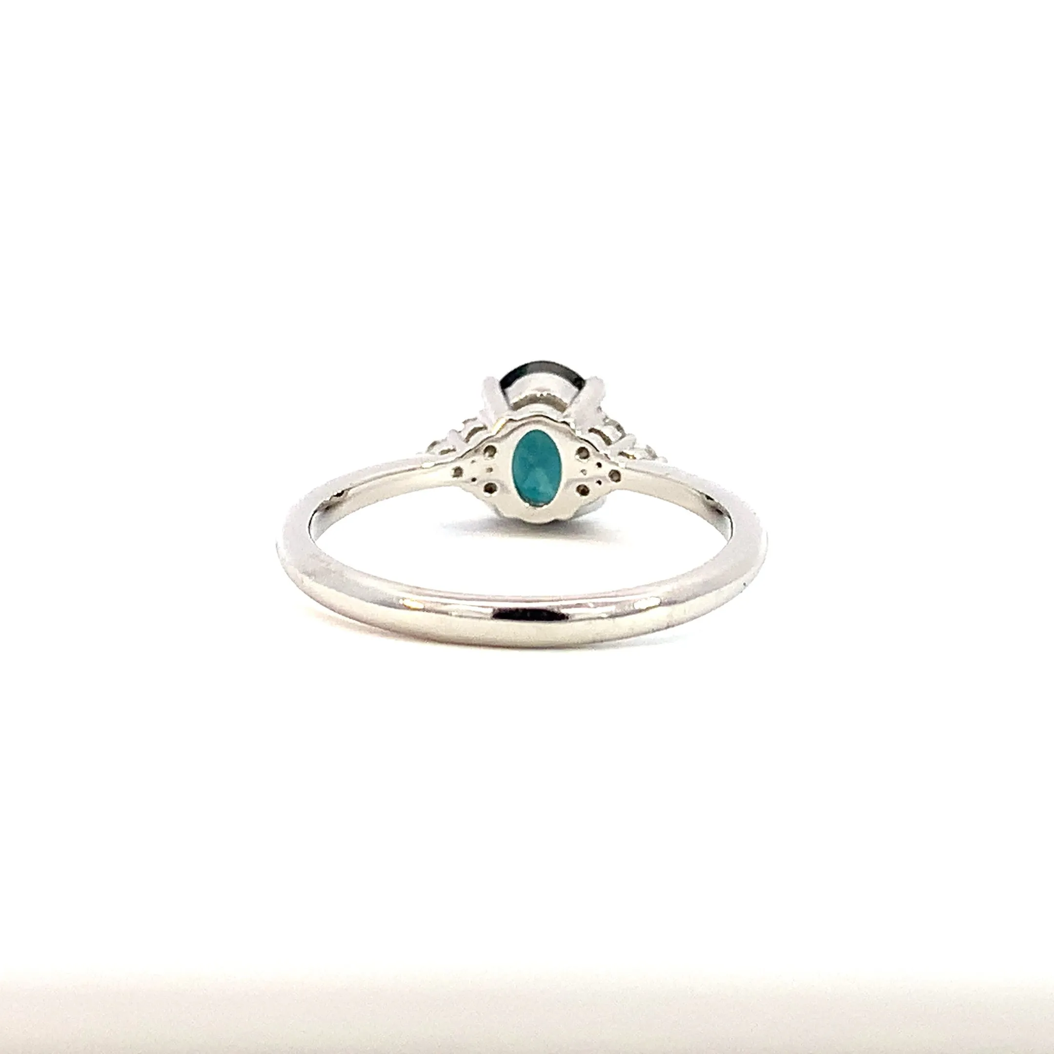 Platinum Teal sapphire 1.18ct and diamond ring