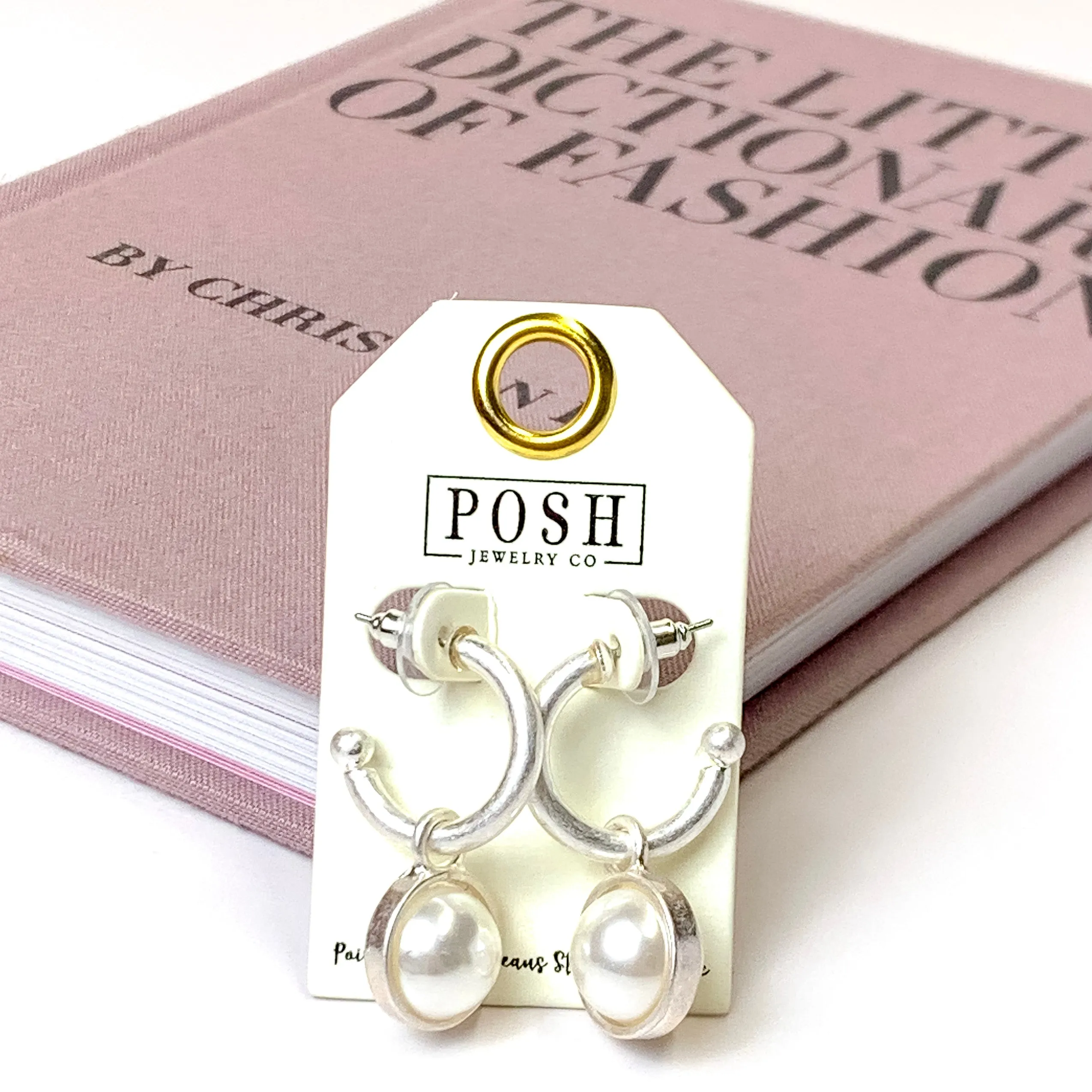 Posh By Pink Panache | Huggie Hoop Earrings with Pearl Charm in Silver