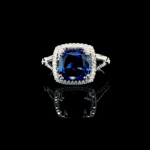 PREORDER | Blue Sapphire Gemstones Cushion Paved Diamond Ring 14kt