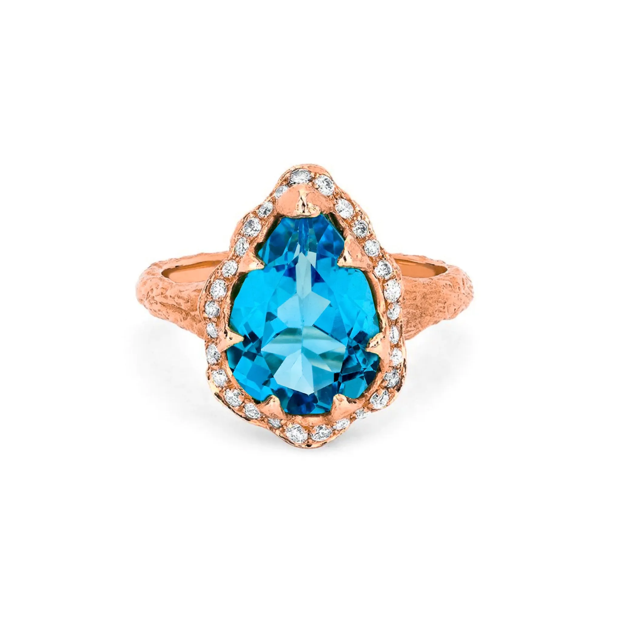 Queen Water Drop Blue Topaz Ring with Full Pavé Halo