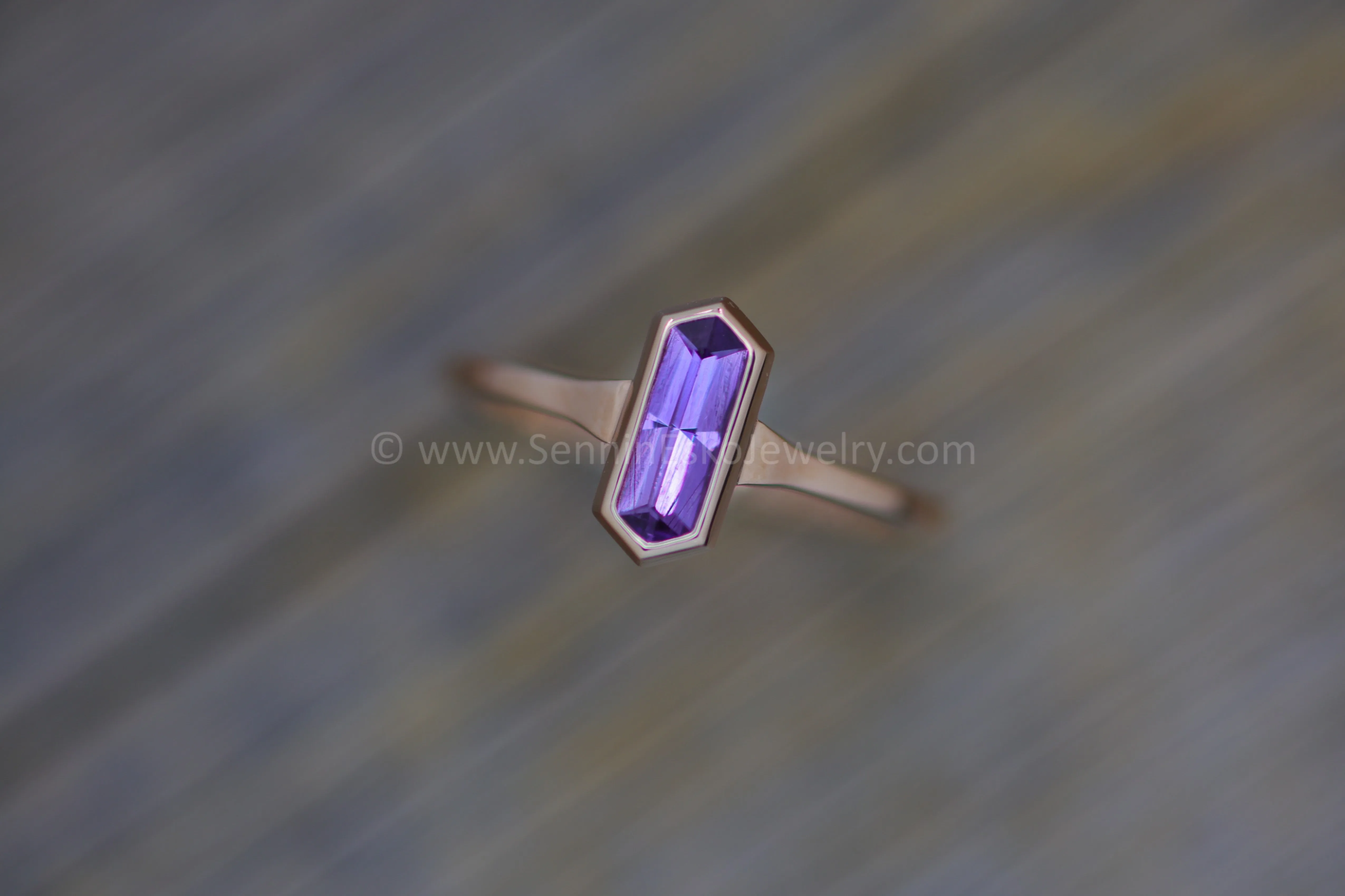 READY TO SHIP 0.5 Carat Purple Sapphire Rupee Rose Gold Bezel Ring - Size 6.5