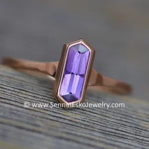 READY TO SHIP 0.5 Carat Purple Sapphire Rupee Rose Gold Bezel Ring - Size 6.5