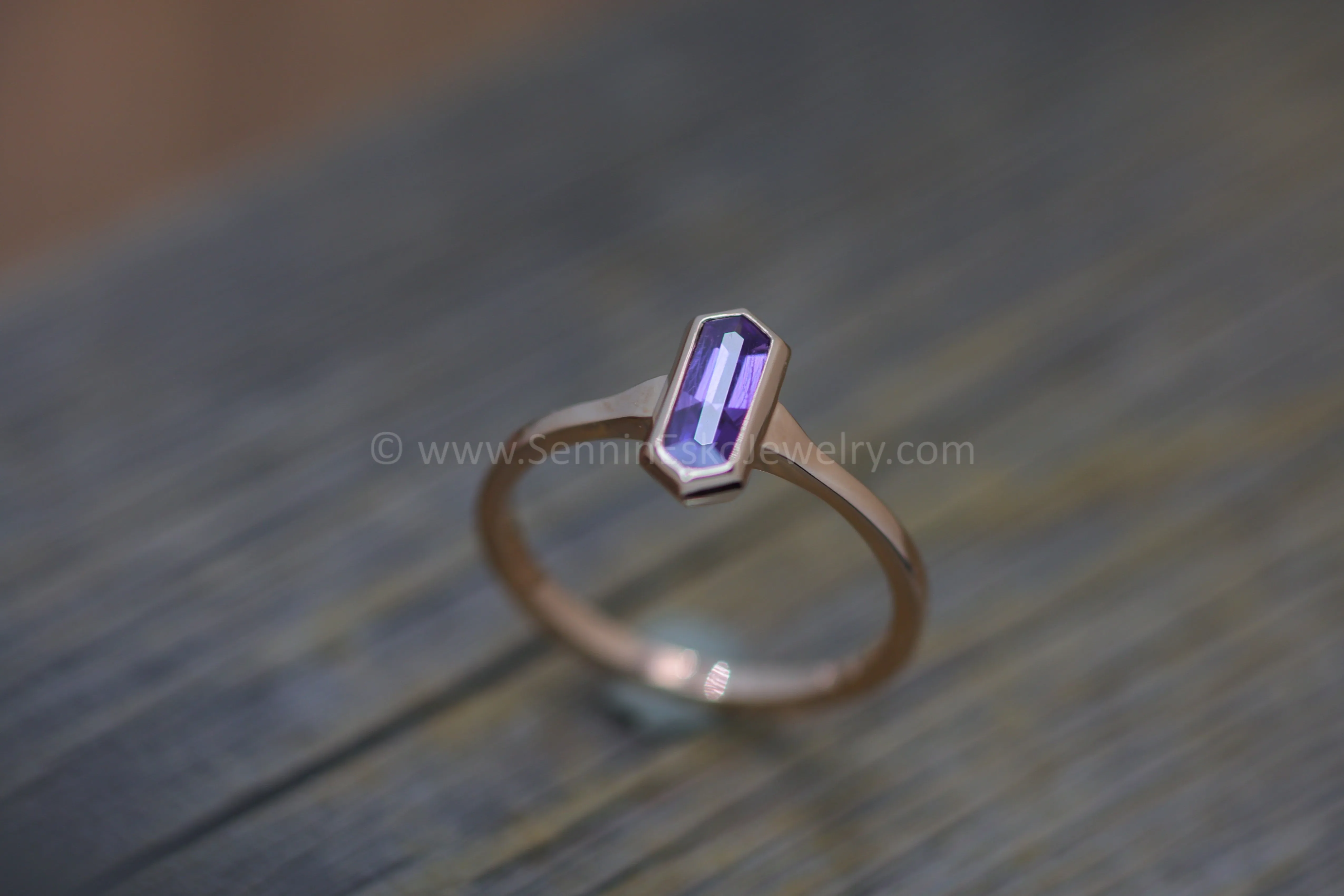 READY TO SHIP 0.5 Carat Purple Sapphire Rupee Rose Gold Bezel Ring - Size 6.5