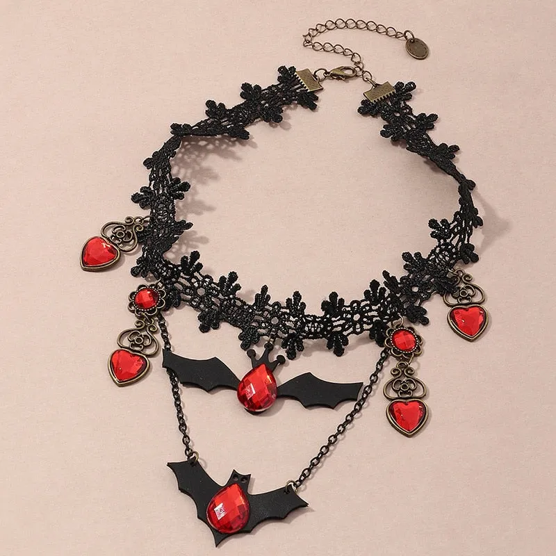 Red Bat Halloween Necklace