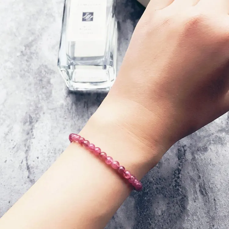 Red Tourmaline Tiny Bead Bracelet in Sterling Silver Handmade Jewelry Accessories Women