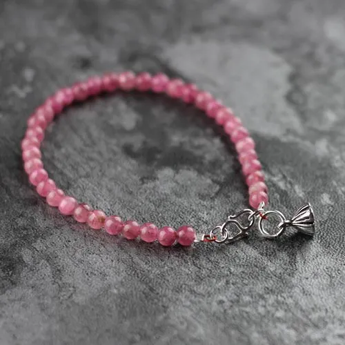 Red Tourmaline Tiny Bead Bracelet in Sterling Silver Handmade Jewelry Accessories Women