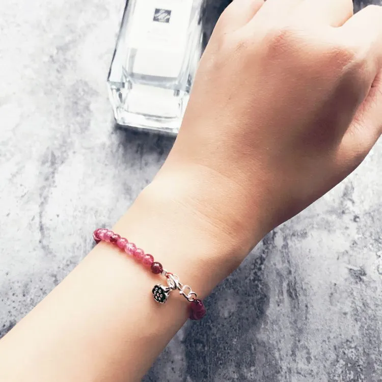 Red Tourmaline Tiny Bead Bracelet in Sterling Silver Handmade Jewelry Accessories Women