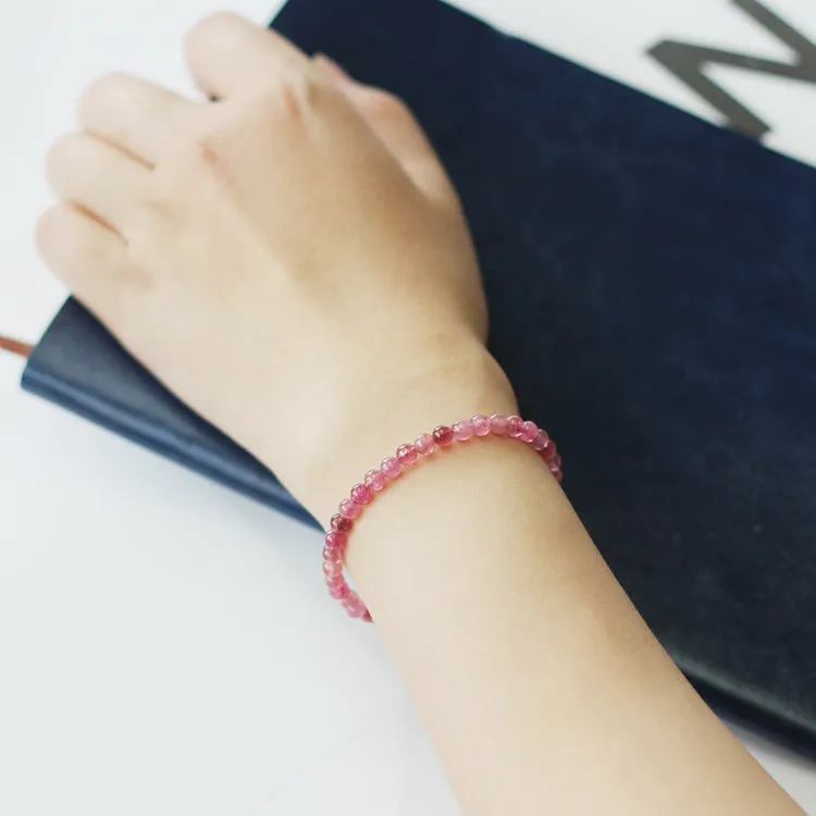 Red Tourmaline Tiny Bead Bracelet in Sterling Silver Handmade Jewelry Accessories Women