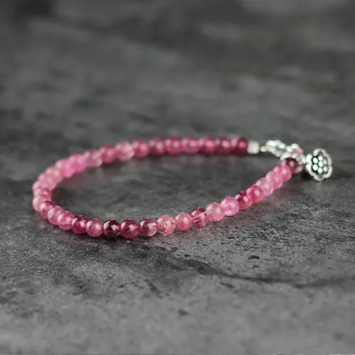 Red Tourmaline Tiny Bead Bracelet in Sterling Silver Handmade Jewelry Accessories Women