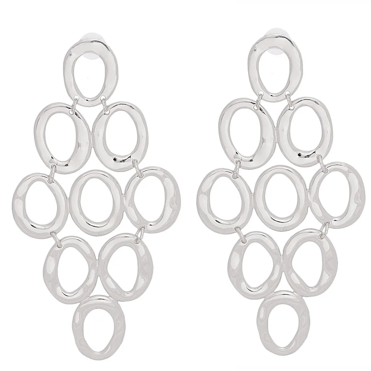 Redefine Style: Open Oval Cascade Earrings in Silver Tone