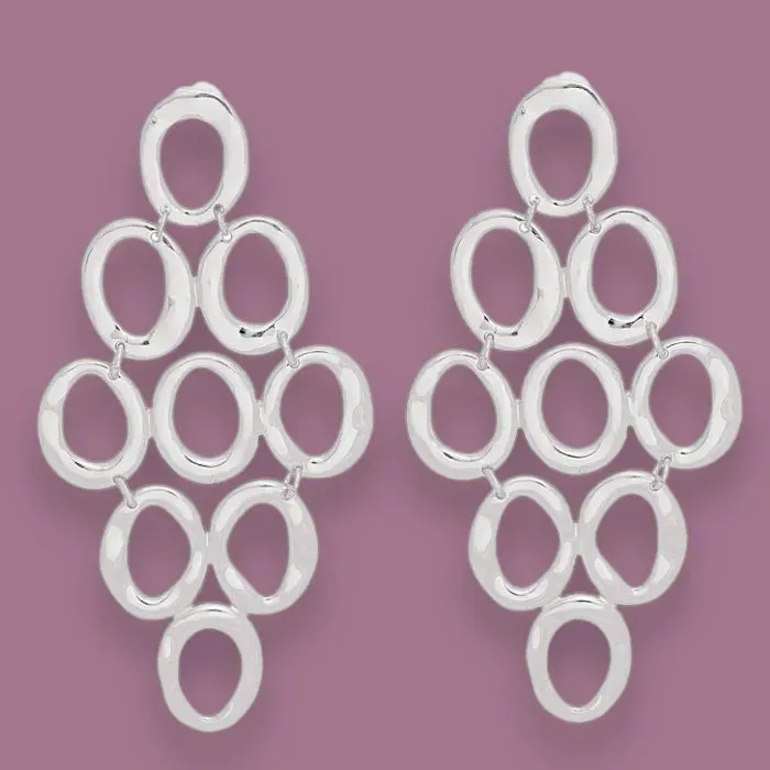 Redefine Style: Open Oval Cascade Earrings in Silver Tone