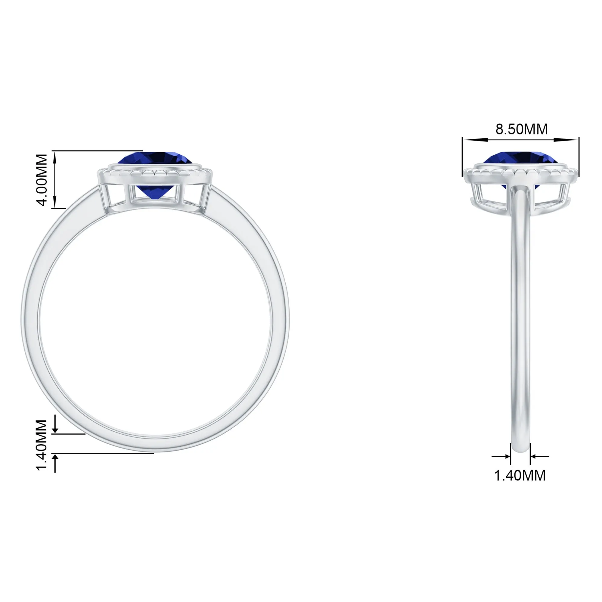 Round Lab-Created Blue Sapphire Solitaire Gold Ring in Bezel Setting