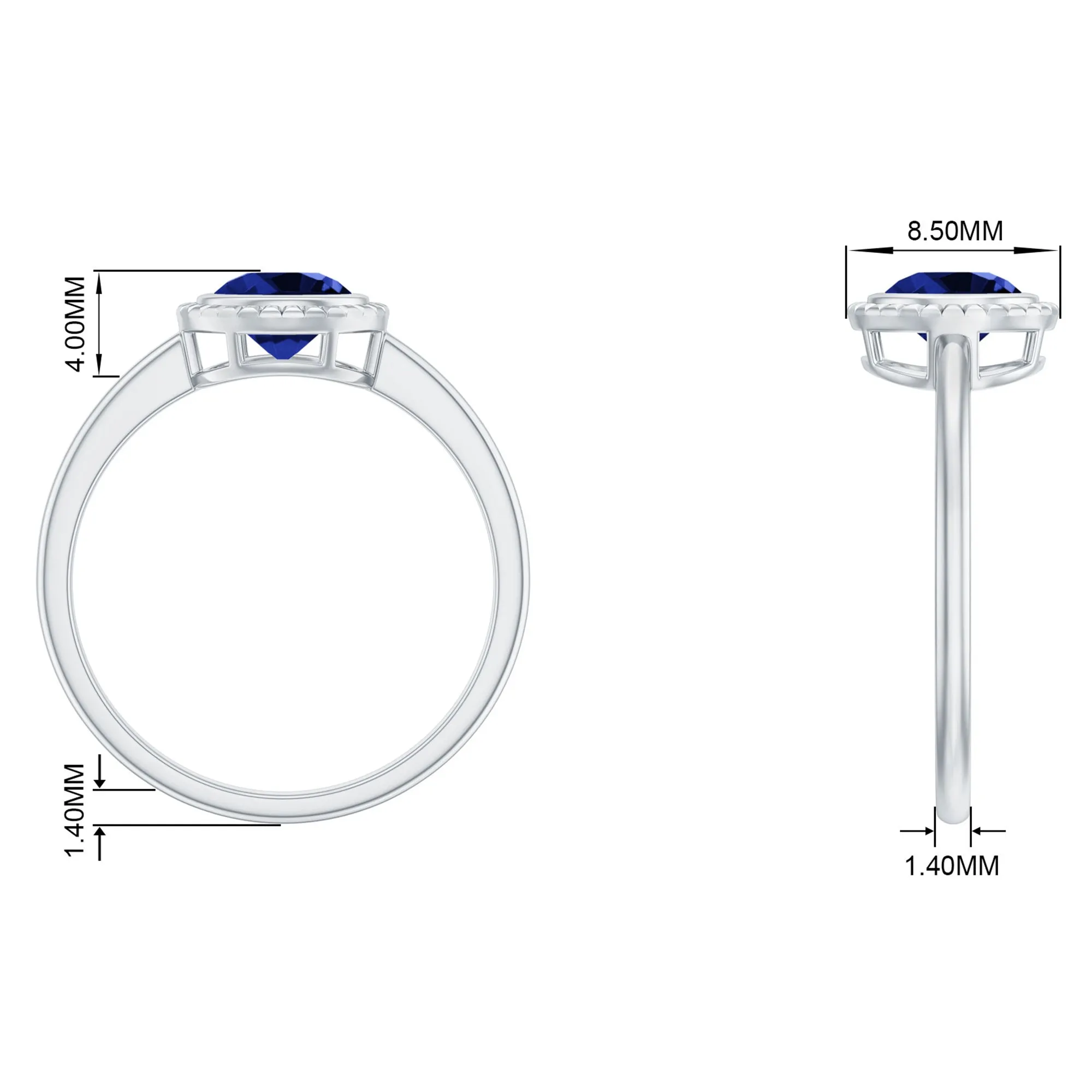 Round Lab-Created Blue Sapphire Solitaire Gold Ring in Bezel Setting