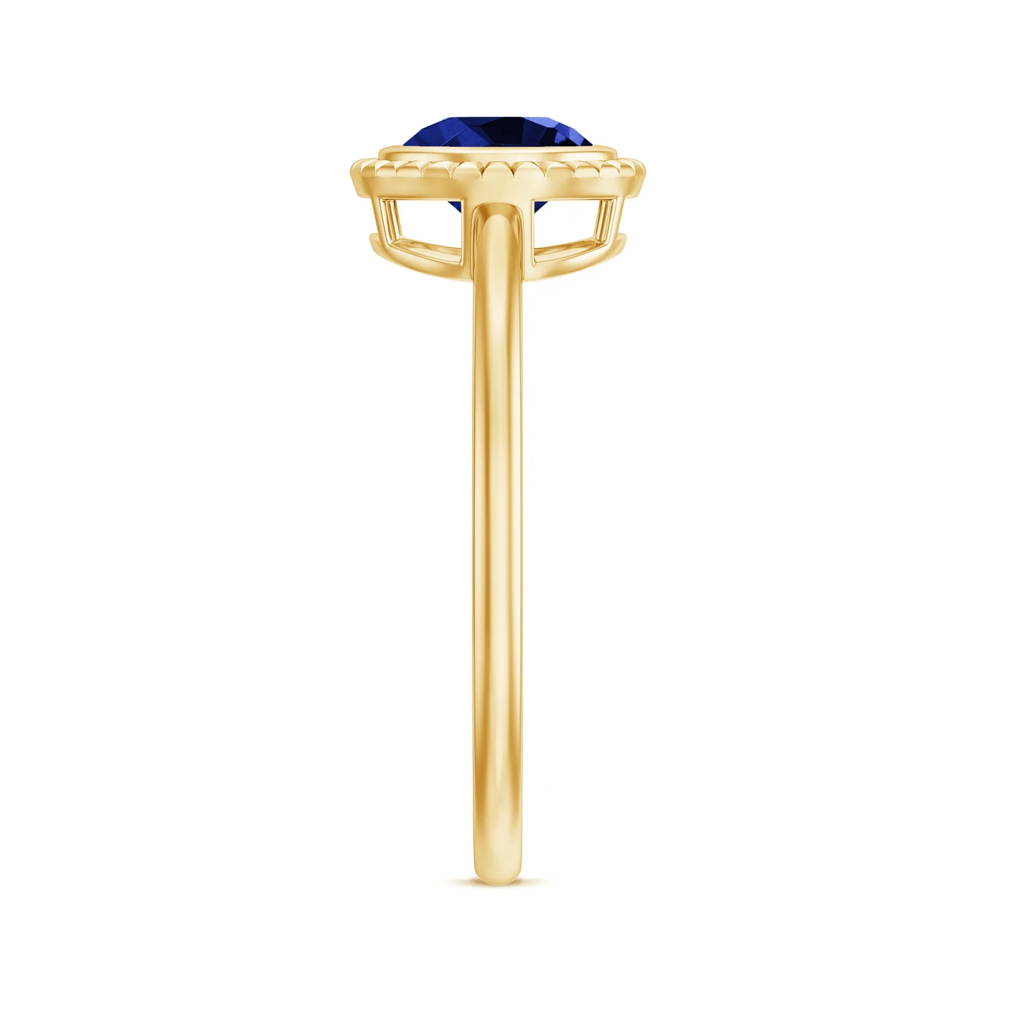 Round Lab-Created Blue Sapphire Solitaire Gold Ring in Bezel Setting